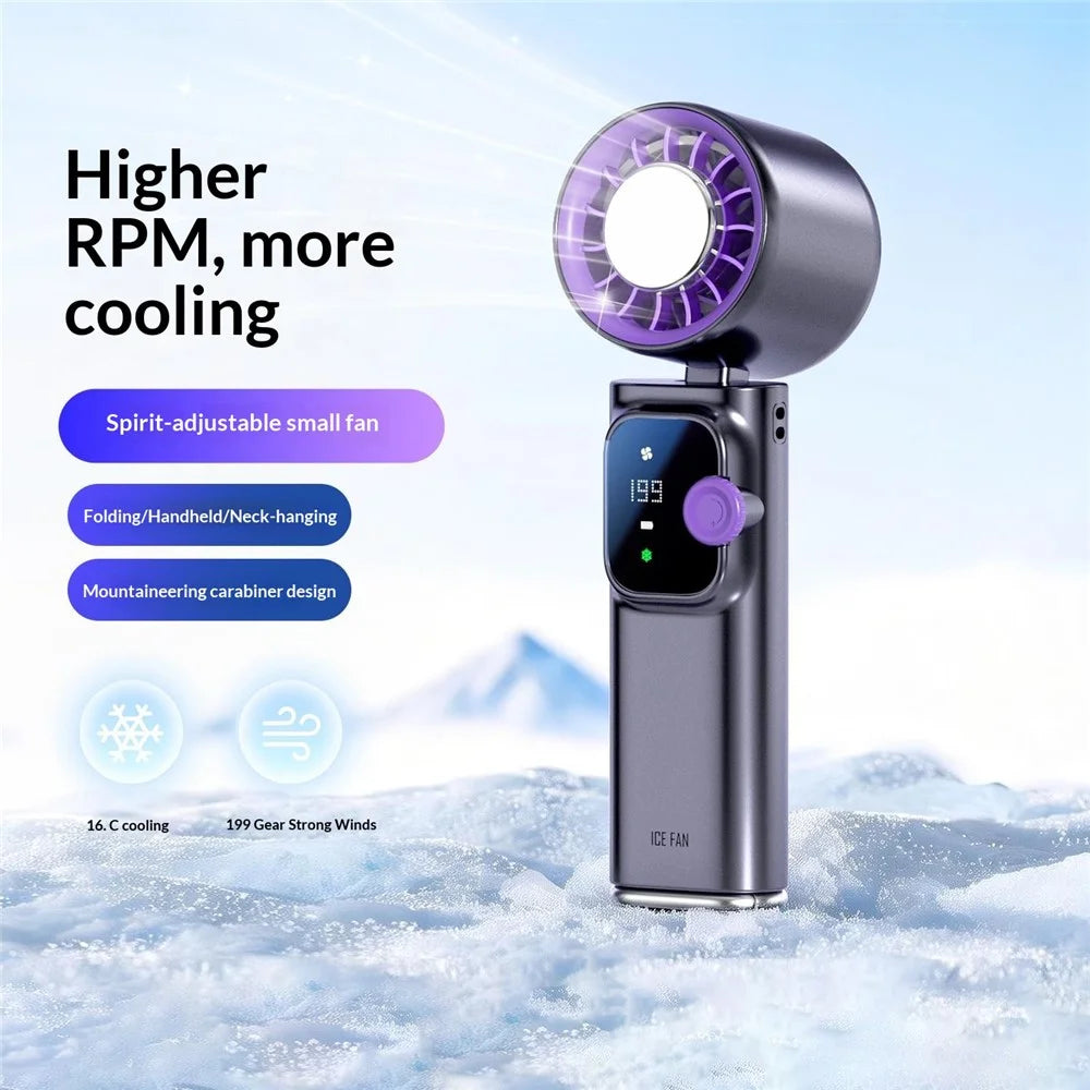 JF166 199-Speed Folding Handheld Neck Fan 4000mAh Semiconductor TEC Cooling Foldable Fan for Outdoor Travel - Grey - 6