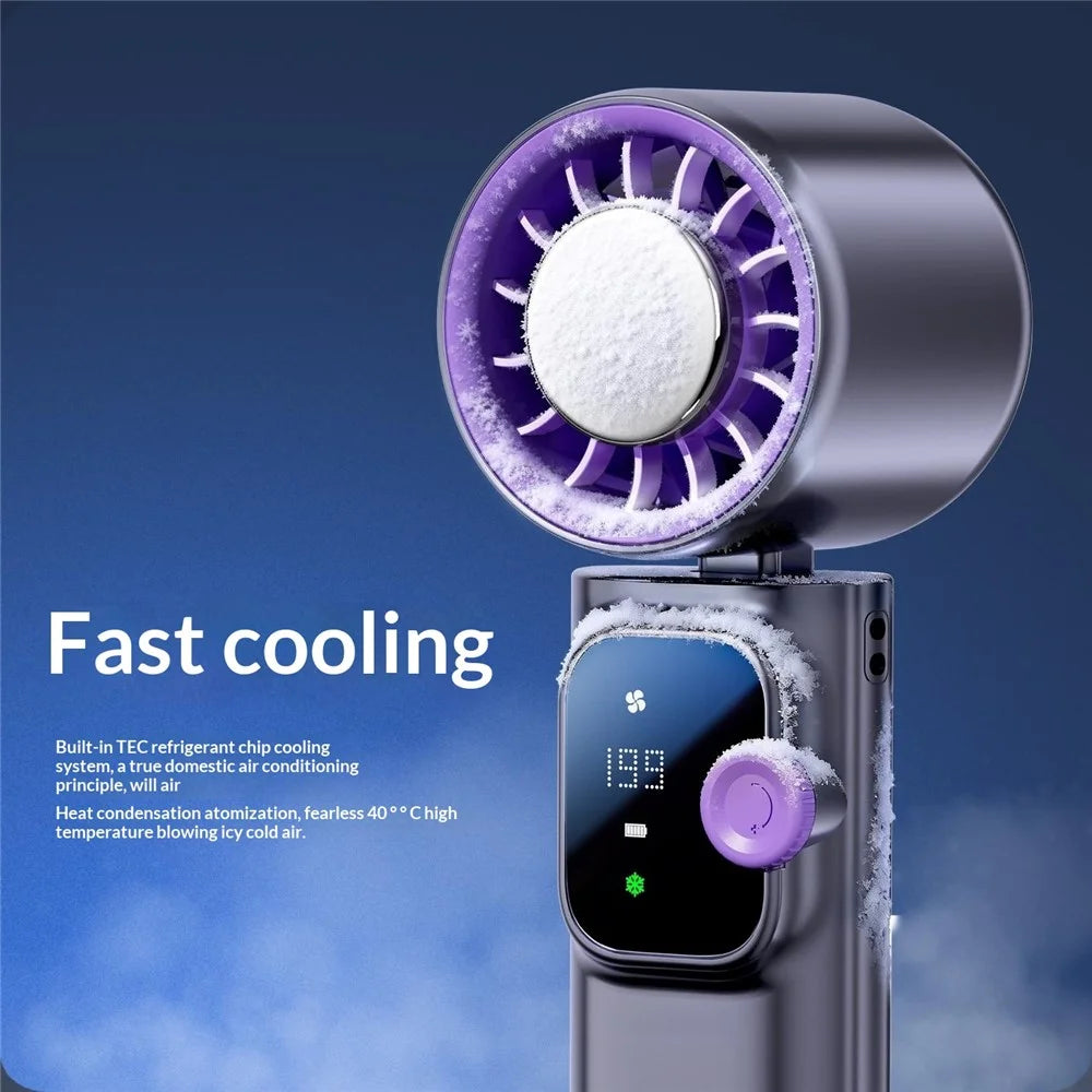 JF166 199-Speed Folding Handheld Neck Fan 4000mAh Semiconductor TEC Cooling Foldable Fan for Outdoor Travel - Grey - 7