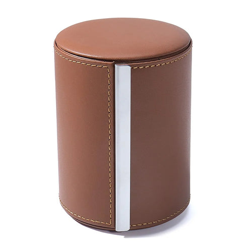 Round PU Leather Tie Storage Box Magnetic Closure Gift Storage Organizer Case for Men Business - Dark Brown - 1
