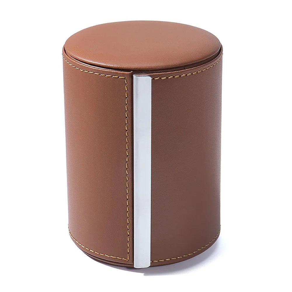 Round PU Leather Tie Storage Box Magnetic Closure Gift Storage Organizer Case for Men Business - Dark Brown - 1