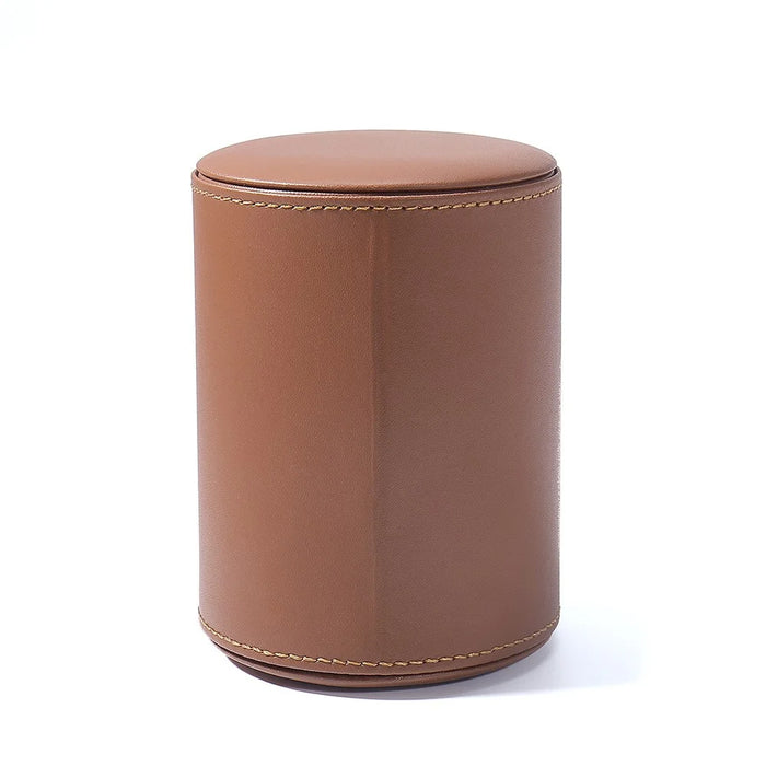 Round PU Leather Tie Storage Box Magnetic Closure Gift Storage Organizer Case for Men Business - Dark Brown - 5