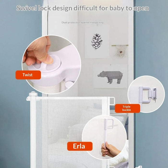 1.8m Retractable Baby Safety Gate Pet Barrier Gate Stretchable Door Guard Stair Protection - Black - 2