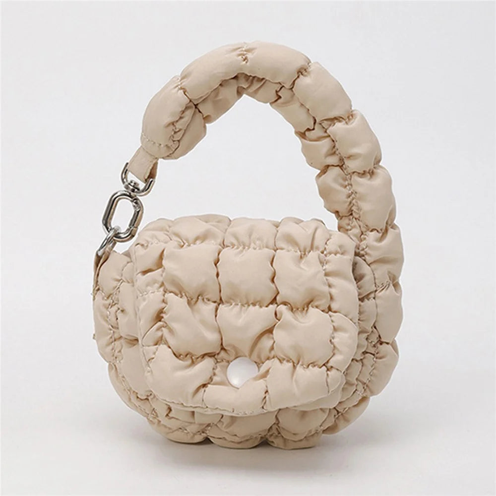 Mini Cloud Bag Quilted Puffer Handbag Coin Cards Practical Small Pouch - Khaki - 1
