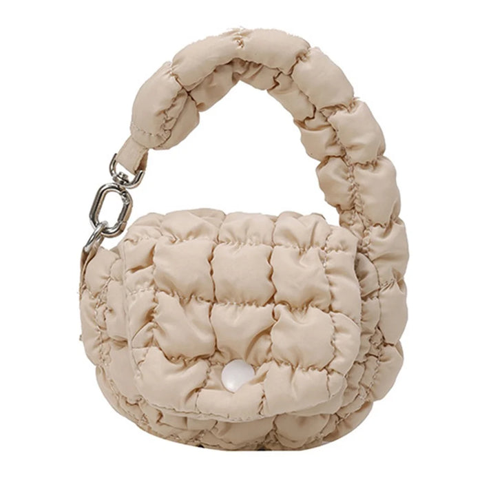 Mini Cloud Bag Quilted Puffer Handbag Coin Cards Practical Small Pouch - Khaki - 2