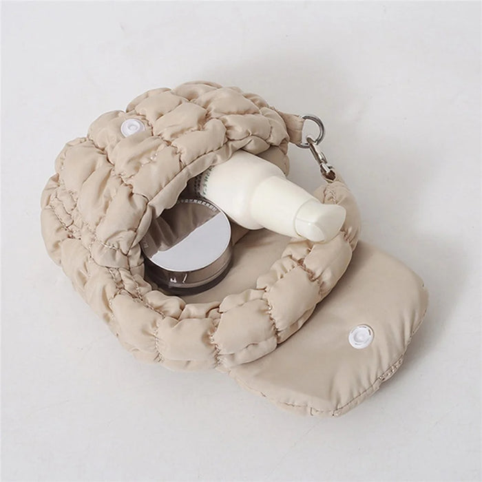 Mini Cloud Bag Quilted Puffer Handbag Coin Cards Practical Small Pouch - Khaki - 3