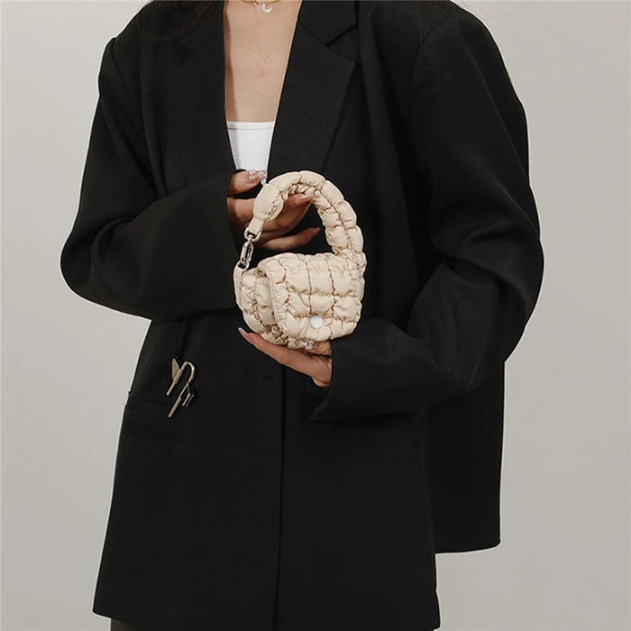 Mini Cloud Bag Quilted Puffer Handbag Coin Cards Practical Small Pouch - Khaki - 5