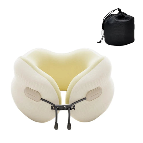 20x20x13cm Standard Size Memory Foam U-Shaped Travel Pillow Portable Neck Support Pillow with Storage Bag for Airplane Office - White - 1