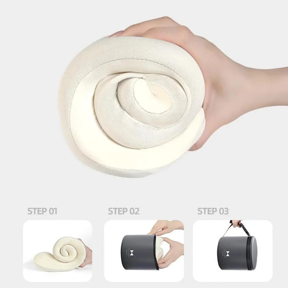 20x20x13cm Standard Size Memory Foam U-Shaped Travel Pillow Portable Neck Support Pillow with Storage Bag for Airplane Office - White - 3