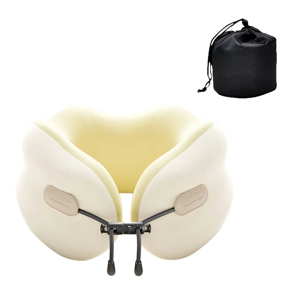 27x25x14cm Plus Size Memory Foam U-Shaped Travel Pillow Portable Neck Support Pillow with Storage Bag for Airplane Office - White - 1