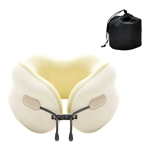 27x25x14cm Plus Size Memory Foam U-Shaped Travel Pillow Portable Neck Support Pillow with Storage Bag for Airplane Office - White - 1