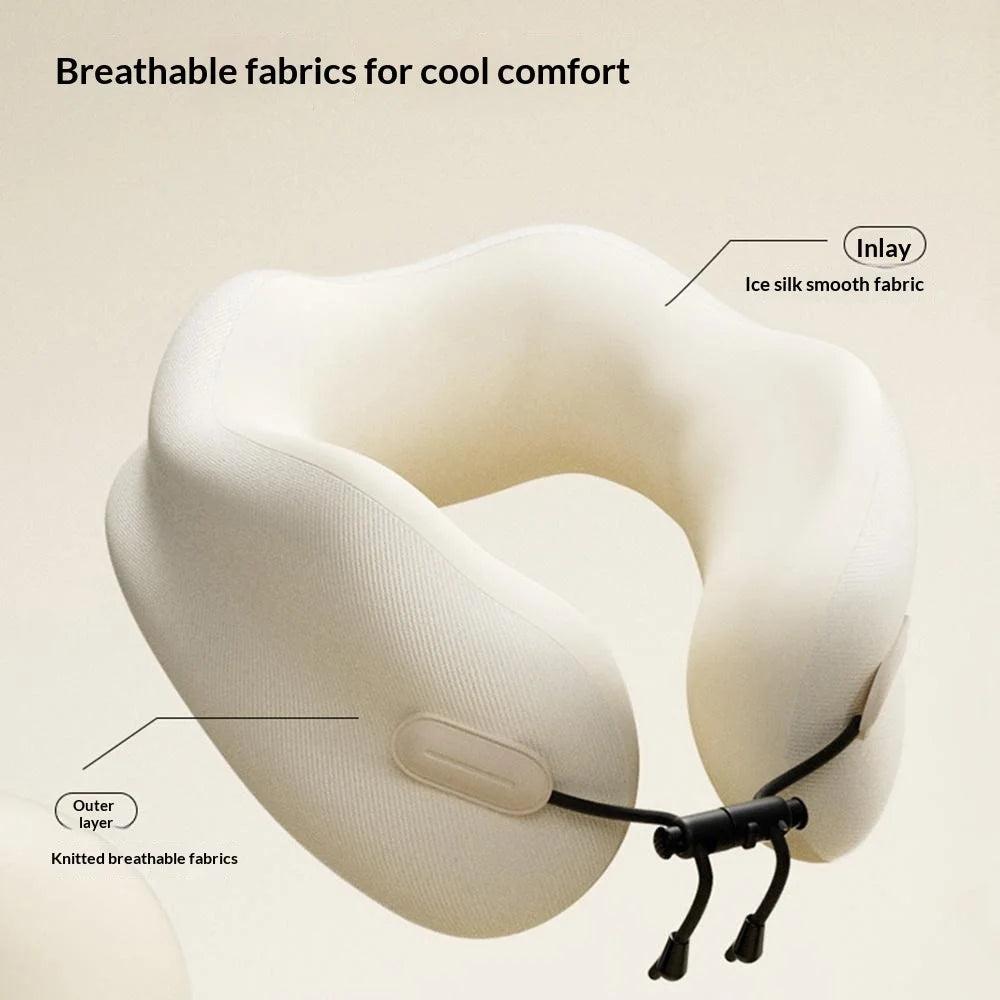 27x25x14cm Plus Size Memory Foam U-Shaped Travel Pillow Portable Neck Support Pillow with Storage Bag for Airplane Office - White - 4