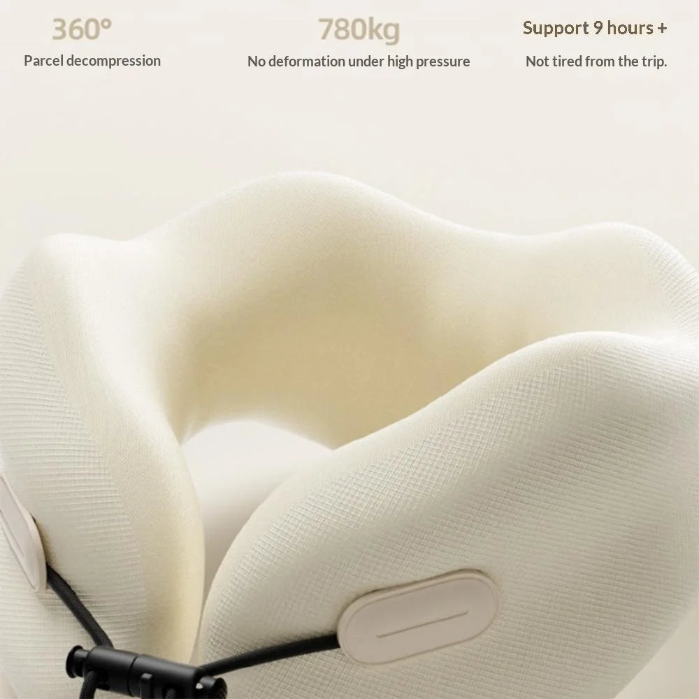 27x25x14cm Plus Size Memory Foam U-Shaped Travel Pillow Portable Neck Support Pillow with Storage Bag for Airplane Office - White - 5