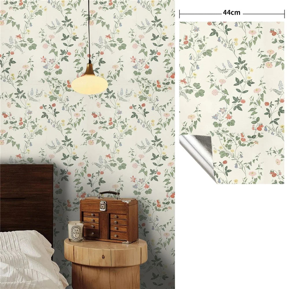 44x500cm Vintage Floral Self-Adhesive Wallpaper Removable Wall Stickers for TV Background Wall Furniture Cabinet DIY - PH13-009 - 1