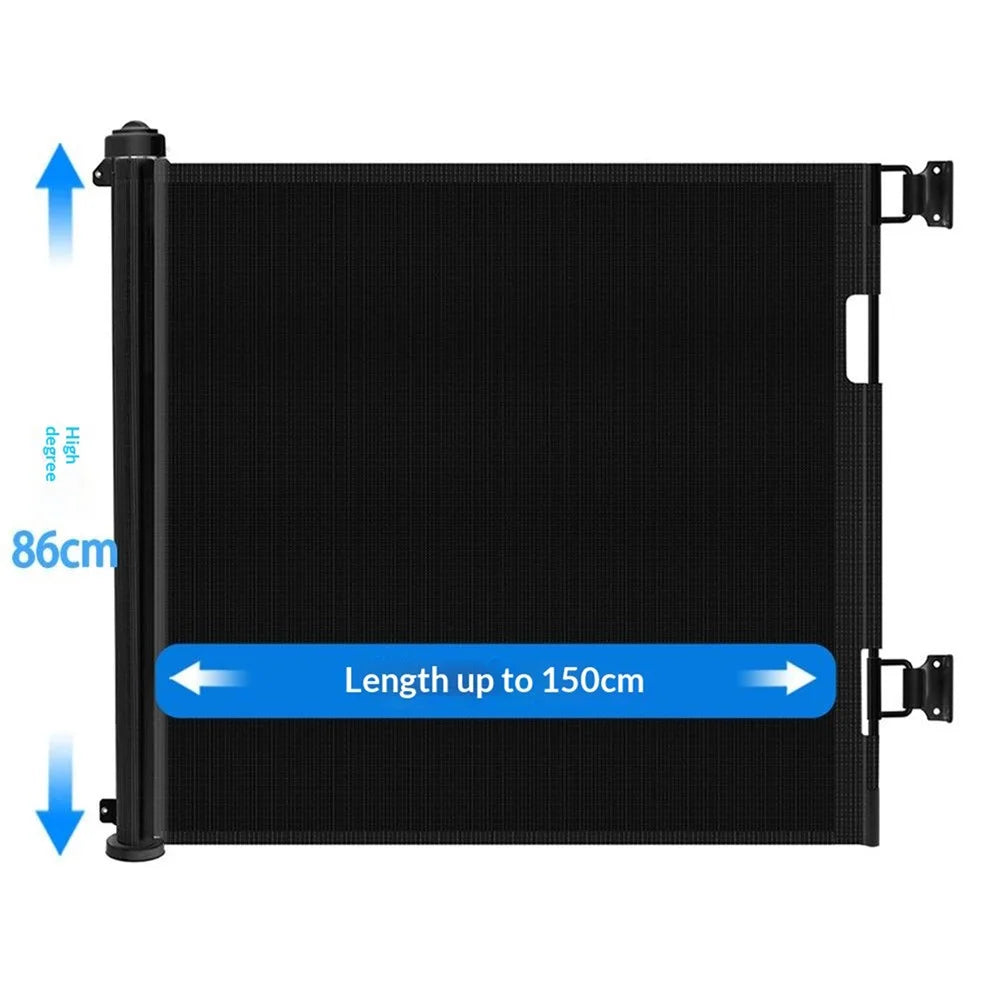 1.5m Retractable Baby Safety Gate Pet Barrier Gate Stretchable Door Guard Stair Protection - Black - 2