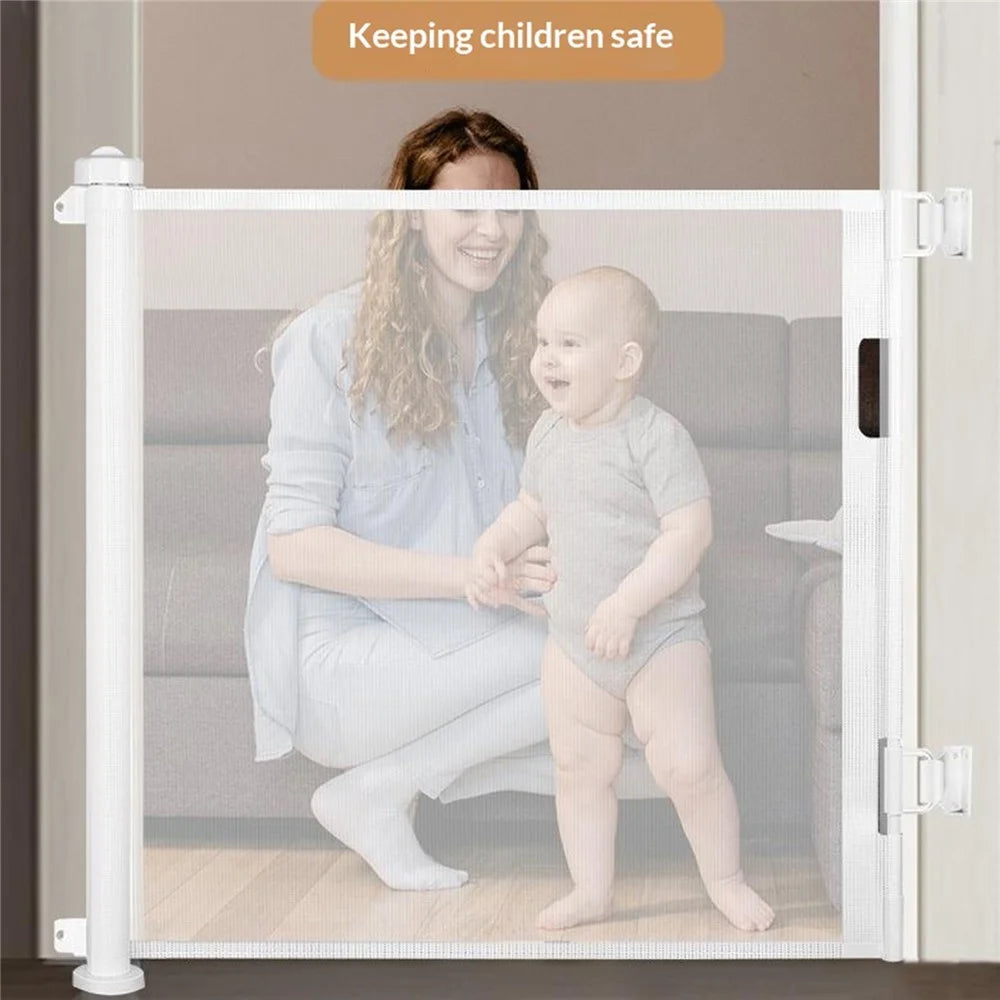 1.5m Retractable Baby Safety Gate Pet Barrier Gate Stretchable Door Guard Stair Protection - Black - 3