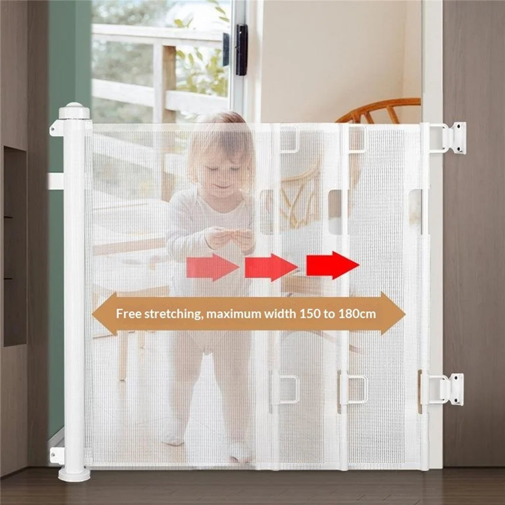 1.5m Retractable Baby Safety Gate Pet Barrier Gate Stretchable Door Guard Stair Protection - Black - 5