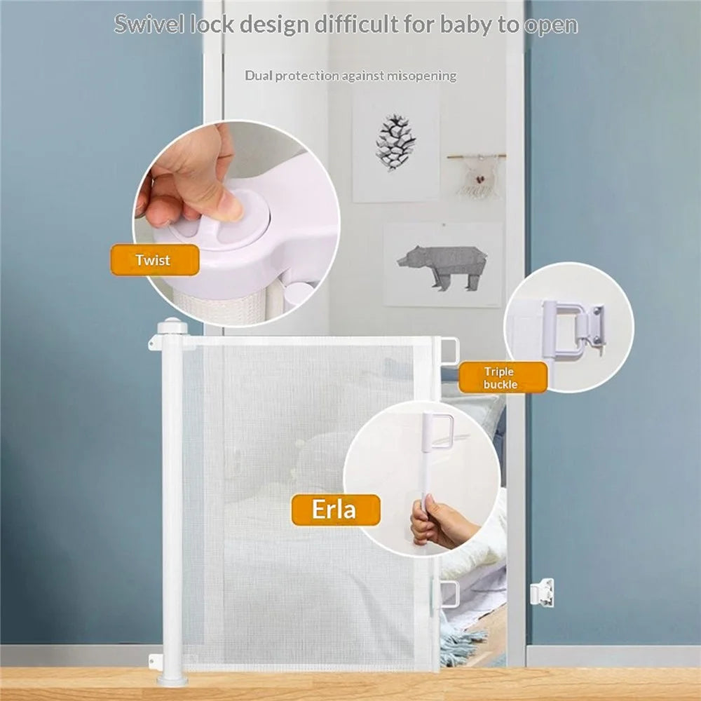 1.5m Retractable Baby Safety Gate Pet Barrier Gate Stretchable Door Guard Stair Protection - Black - 6