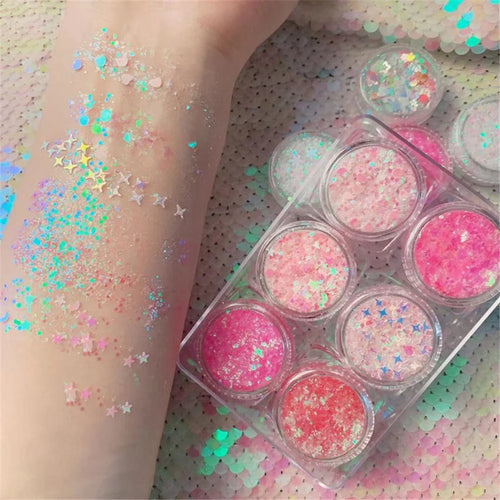 6 Colors Glitter Gel Set Chunky Holographic Body Glitter for Face Glitter Makeup Eye Lips Hair Nail Glitter Eyeshadow, No Need Glue - 108# - 1
