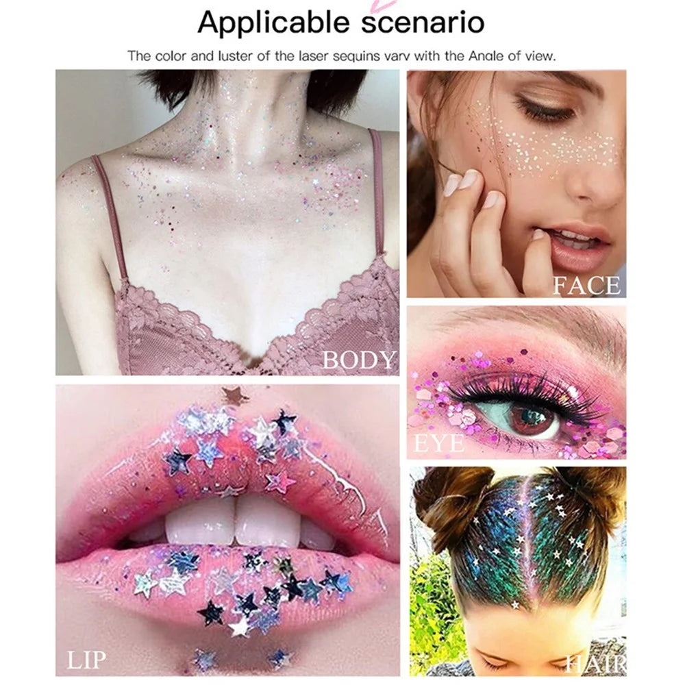 6 Colors Glitter Gel Set Chunky Holographic Body Glitter for Face Glitter Makeup Eye Lips Hair Nail Glitter Eyeshadow, No Need Glue - 108# - 5