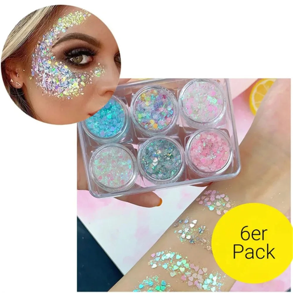 6 Colors Glitter Gel Set Chunky Holographic Body Glitter for Face Glitter Makeup Eye Lips Hair Nail Glitter Eyeshadow, No Need Glue - 108# - 7