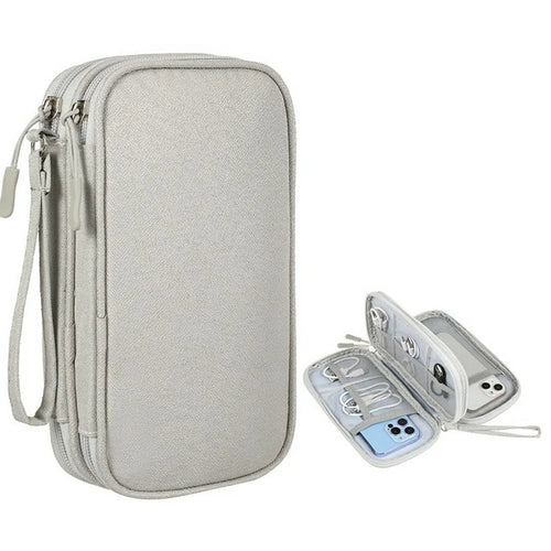 Double Layer Data Cable Organizer Bag for Travel Portable Storage Pouch Anti-scratch Waterproof Electronics Accessories Case - Grey - 1