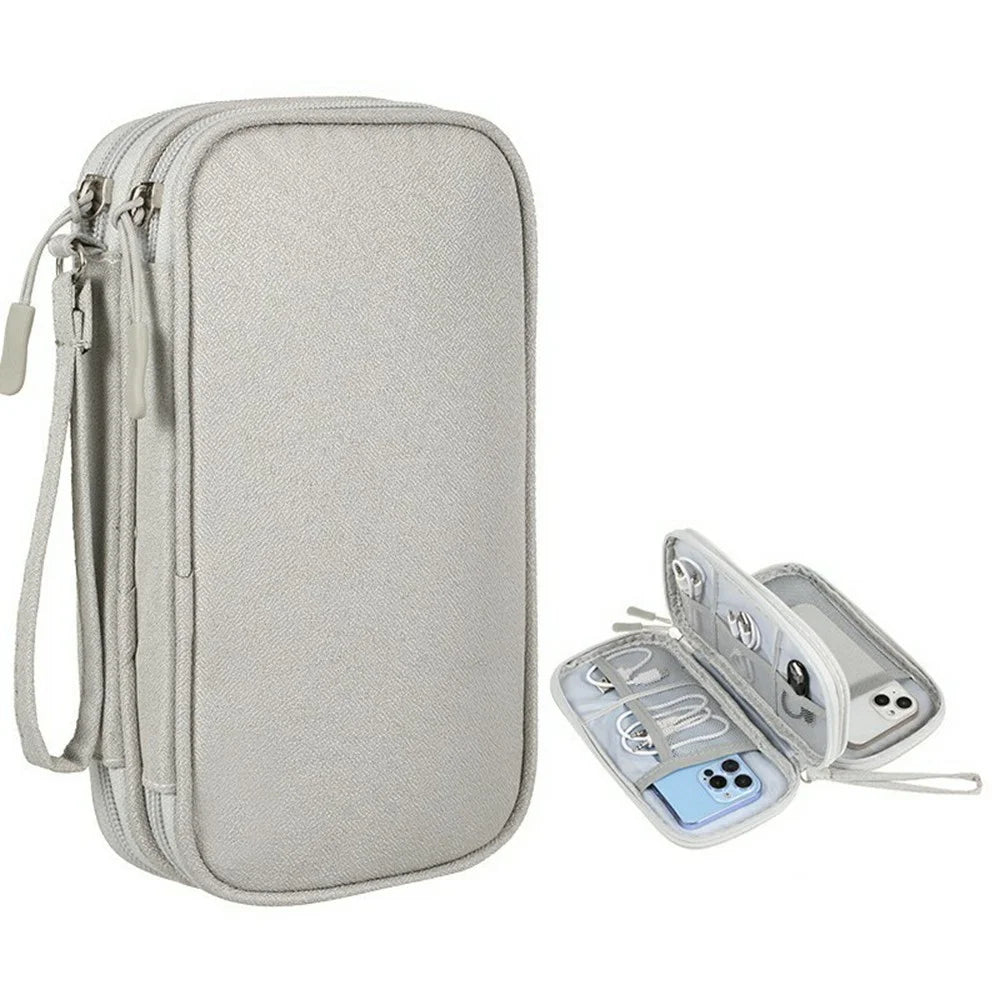 Double Layer Data Cable Organizer Bag for Travel Portable Storage Pouch Anti-scratch Waterproof Electronics Accessories Case - Grey - 1