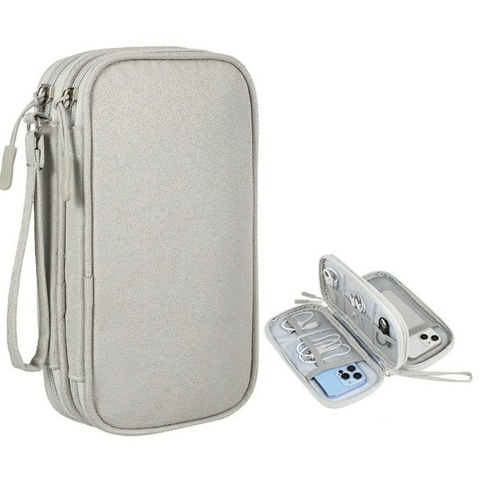 Double Layer Data Cable Organizer Bag for Travel Portable Storage Pouch Anti-scratch Waterproof Electronics Accessories Case - Grey - 1