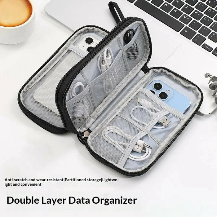Double Layer Data Cable Organizer Bag for Travel Portable Storage Pouch Anti-scratch Waterproof Electronics Accessories Case - Grey - 2