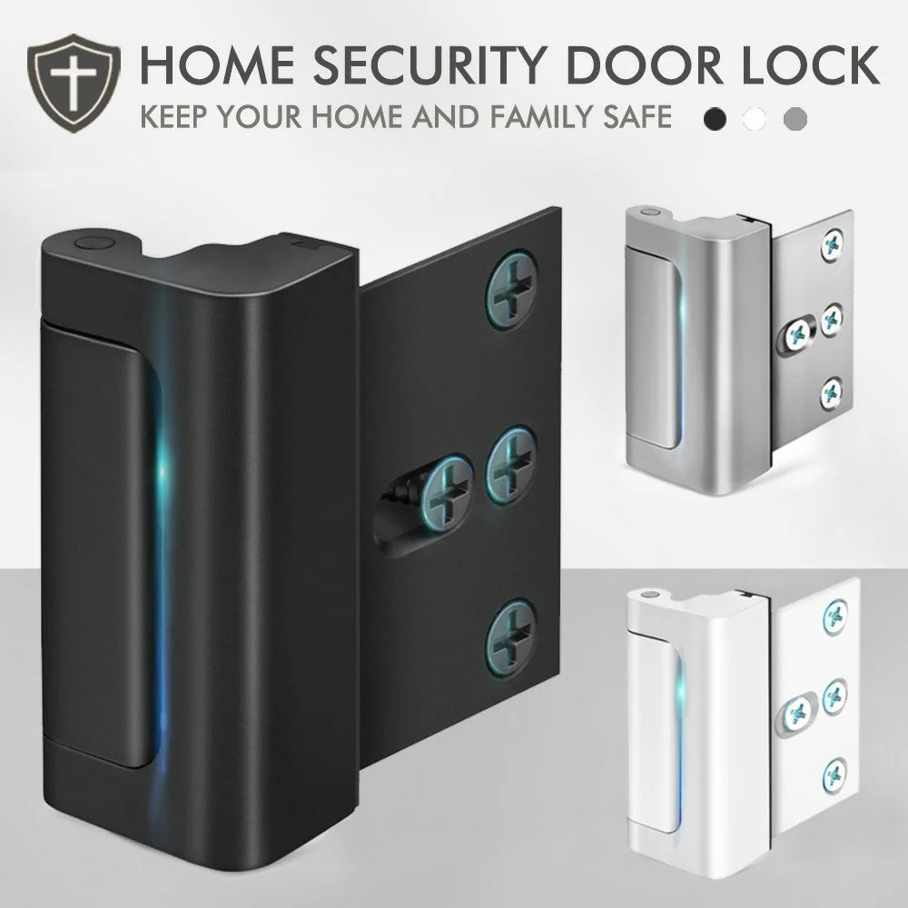 Home Security Door Lock Aluminum Alloy Child Safety Door Reinforcement Lock Anti-Theft Night Latch - Silver - 3