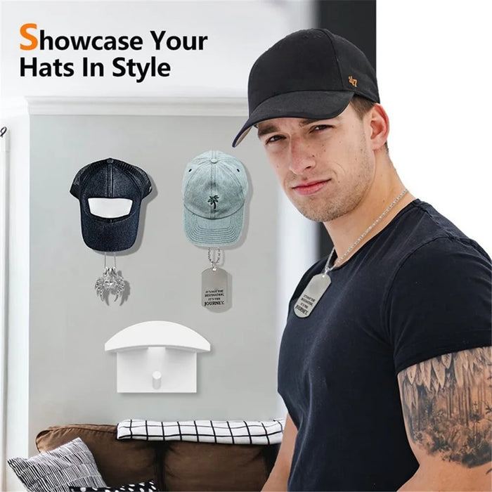 10Pcs Adhesive Hat Hook for Baseball Cap Plastic Minimalist Wall Mount Holder Hanger Rack - White - 2