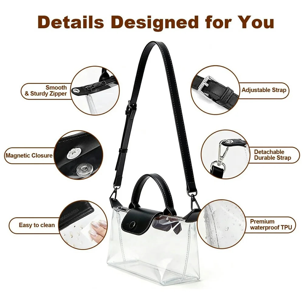 Clear Stadium Bag TPU Crossbody Purse Transparent Concert Tote Shoulder Bag for Events Sports - Black - 3