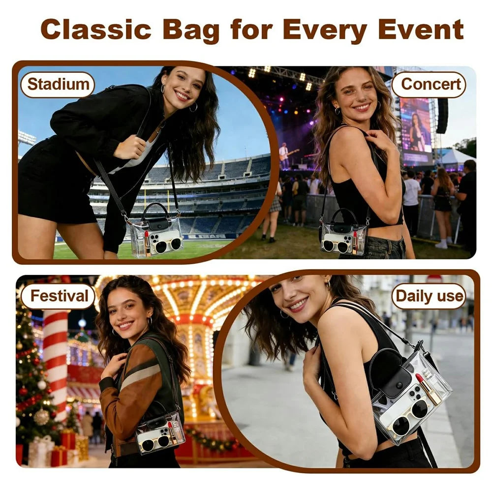 Clear Stadium Bag TPU Crossbody Purse Transparent Concert Tote Shoulder Bag for Events Sports - Black - 5