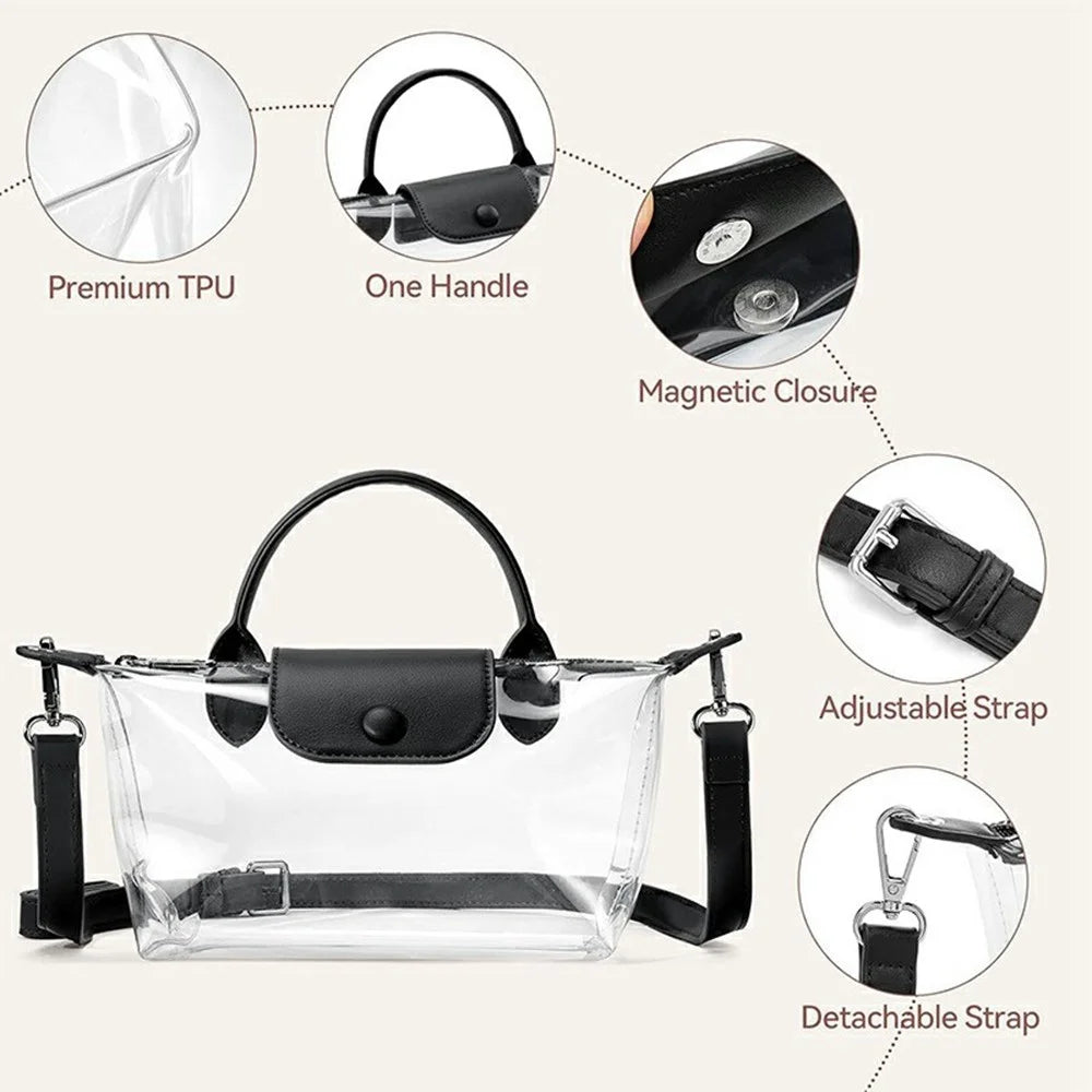 Clear Stadium Bag TPU Crossbody Purse Transparent Concert Tote Shoulder Bag for Events Sports - Black - 6