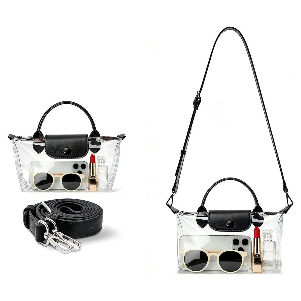 Clear Stadium Bag TPU Crossbody Purse Transparent Concert Tote Shoulder Bag for Events Sports - Black - 7