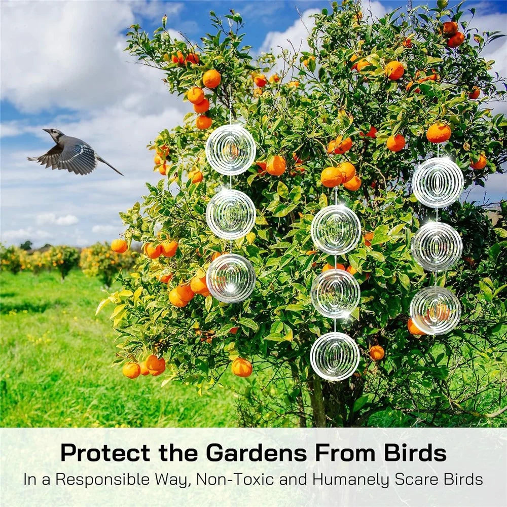9Pcs 3D Stainless Steel Reflective Bird Scare Discs Wind Spinner Garden Decor for Outdoor Yard Orchard - 2