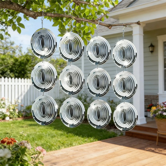 12Pcs 3D Stainless Steel Reflective Bird Scare Discs Wind Spinner Garden Decor for Outdoor Yard Orchard - 1