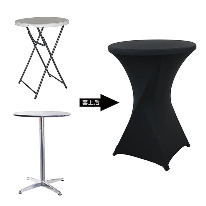80x110cm Cocktail Table Cover Elastic Tablecloth High Top Bar Table Cover for Wedding Party Events - Black - 2