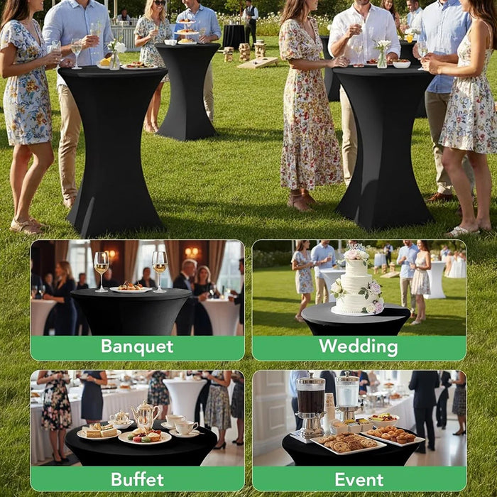 80x110cm Cocktail Table Cover Elastic Tablecloth High Top Bar Table Cover for Wedding Party Events - Black - 4