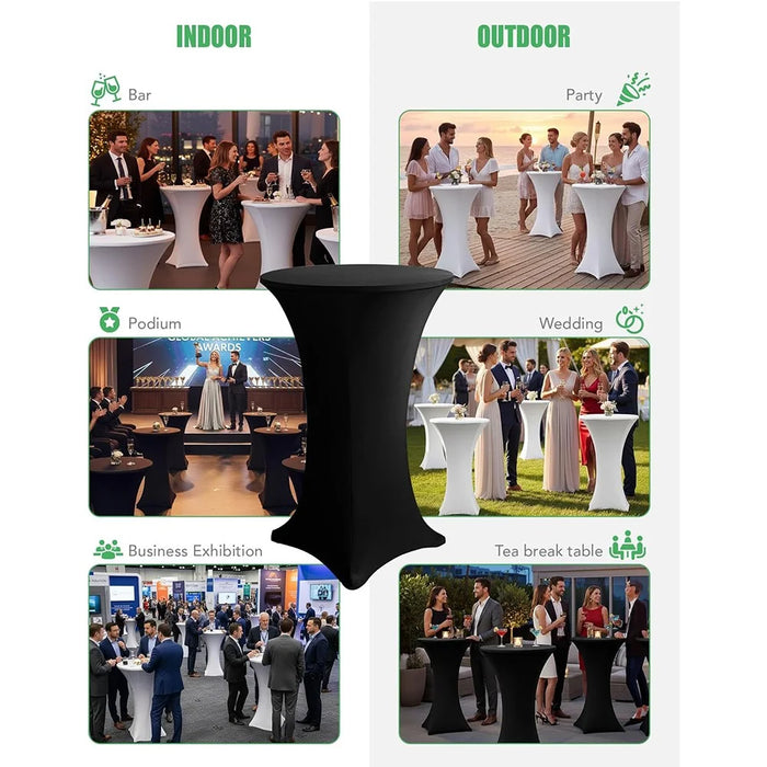 80x110cm Cocktail Table Cover Elastic Tablecloth High Top Bar Table Cover for Wedding Party Events - Black - 5