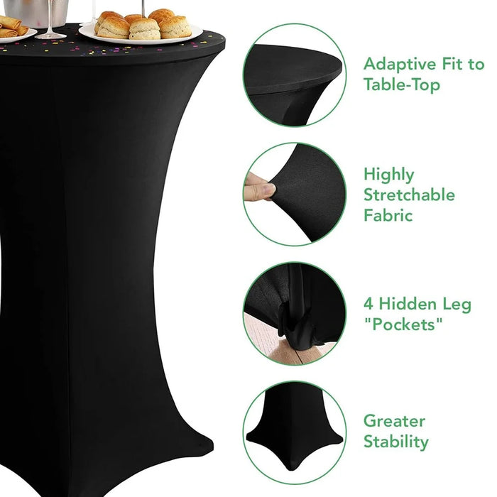 80x110cm Cocktail Table Cover Elastic Tablecloth High Top Bar Table Cover for Wedding Party Events - Black - 6