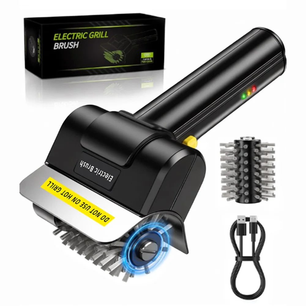 Cordless Electric Grill Brush 1100RPM Motor Rechargeable Stainless Steel BBQ Grill Cleaner with 2 Brush Heads - 1