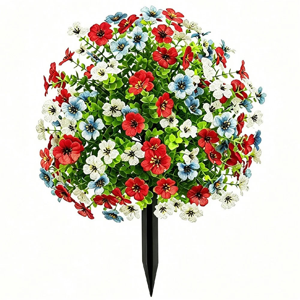 Artificial Violet Ground Stake Plant Realistic Fake Flowers for Garden Patio Outdoor Decoration - Violet  /  Red White Blue B - 1