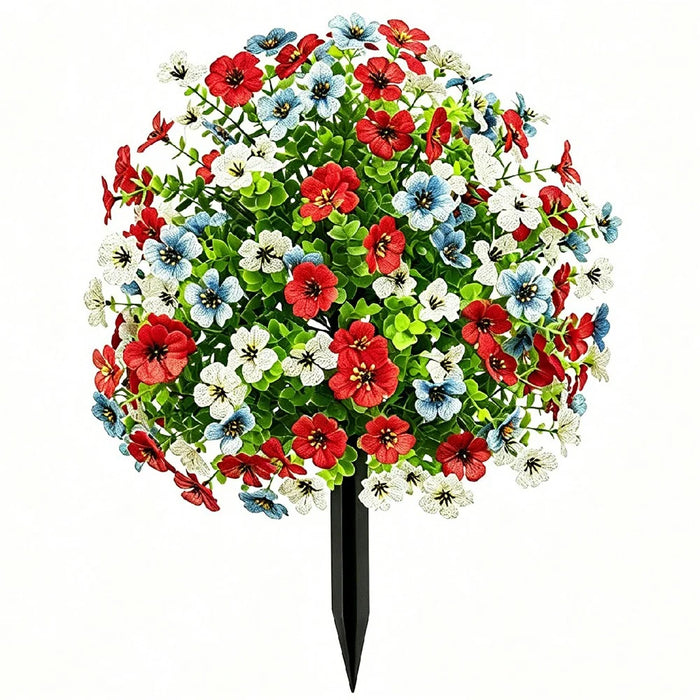 Artificial Violet Ground Stake Plant Realistic Fake Flowers for Garden Patio Outdoor Decoration - Violet  /  Red White Blue B - 1