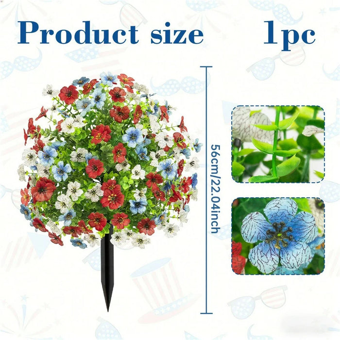 Artificial Violet Ground Stake Plant Realistic Fake Flowers for Garden Patio Outdoor Decoration - Violet  /  Red White Blue B - 3