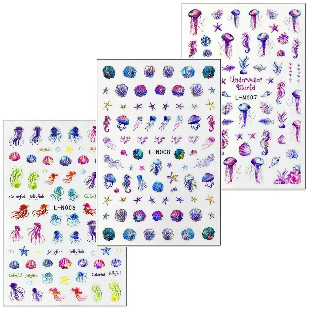 10.5x7cm Ocean Theme Nail Art Stickers Holographic Mermaid Tail Shell Starfish Waterproof Decals - L-N001 - 2