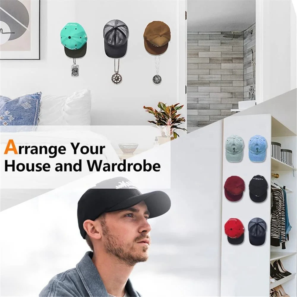 20Pcs No Drilling Baseball Cap Wall Mount Organizer Adhesive Hat Hook Plastic Minimalist Hanger Rack, Black+White - 5