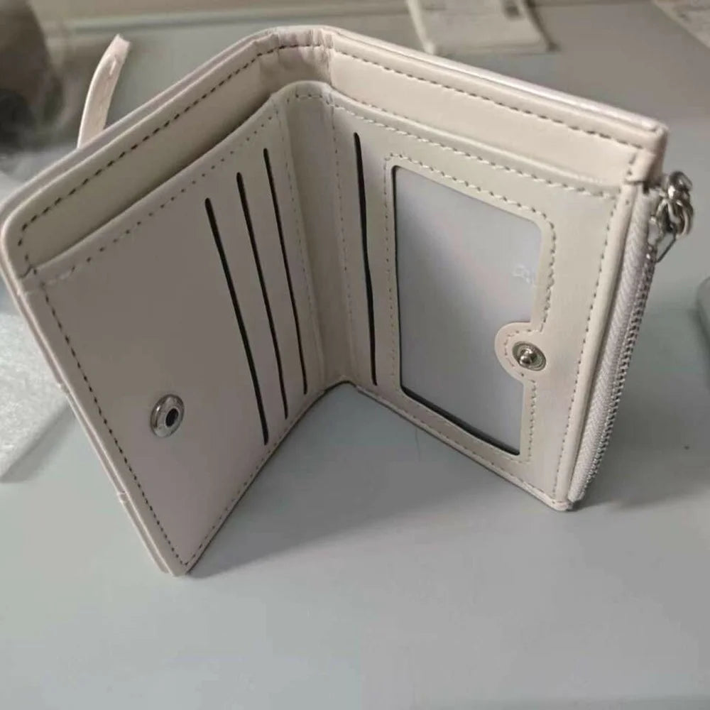 Mini Bifold Wallet Women Short Zipper Coin Purse Lace Up Design Bow Tie Card Holder Portable Clutch - Silver - 4