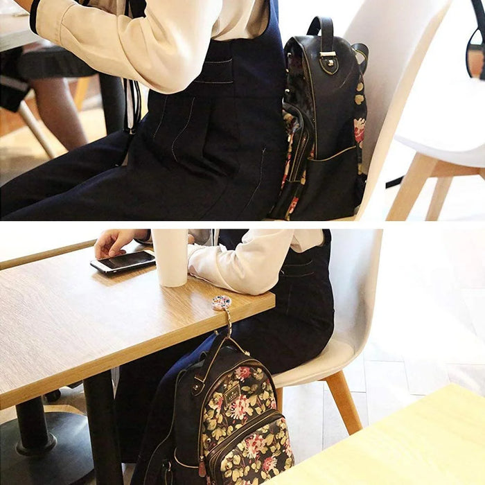 Floral Print Foldable Purse Hook Magnetic Quick-Release Round Metal Bag Hanger Clip Portable Table Edge Clamp - Pink - 4