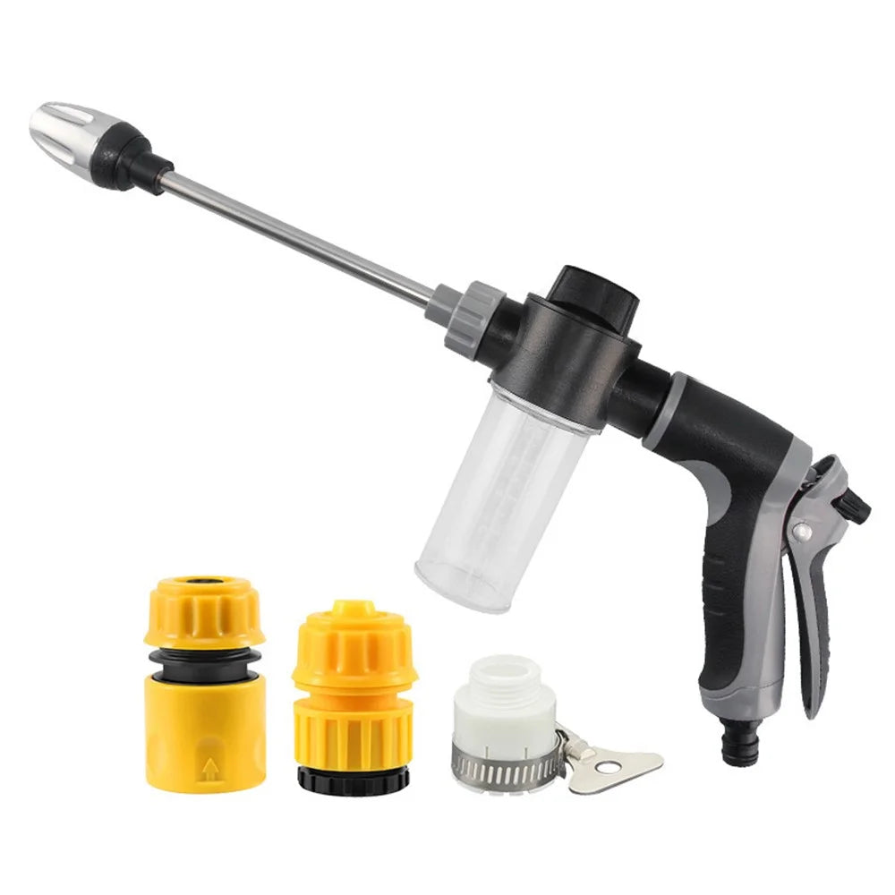 T8 High Pressure Car Wash Gun Kit Metal Extension Handle Garden Hand Sprayer with Foam Dispenser & 3Pcs Plastic Connectors for Auto Garden - Grey - 1