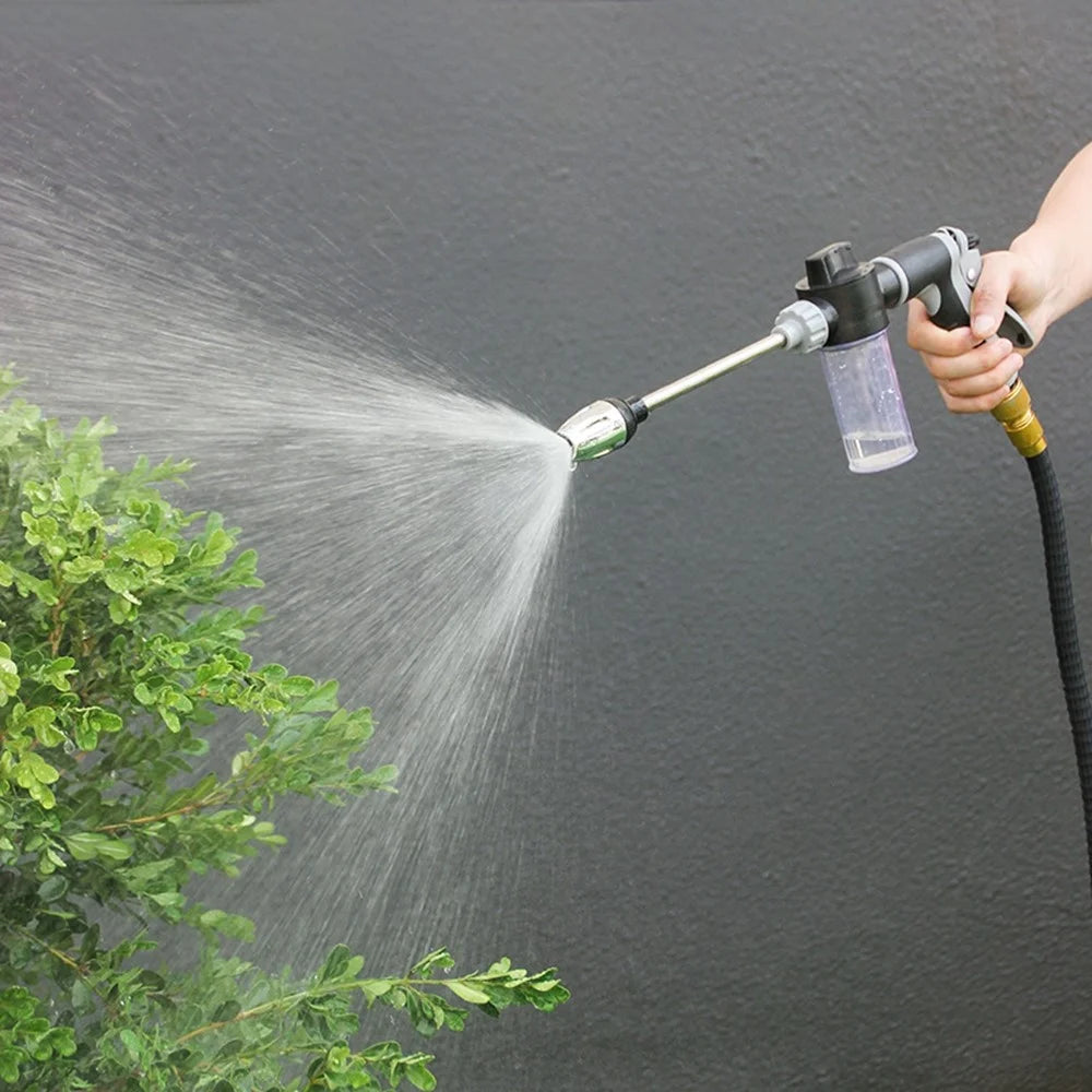 T8 High Pressure Car Wash Gun Kit Metal Extension Handle Garden Hand Sprayer with Foam Dispenser & 3Pcs Plastic Connectors for Auto Garden - Grey - 3